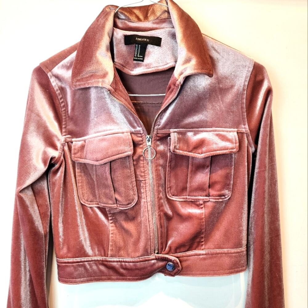 Forever 21 Short Crop Jacket Pink Suede Like Zipper Jacket Size M